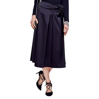 Black Satin Midi Skirt with Adjustable Tie in Clever Fabric